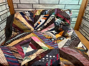 Vintage Quilt Made from Neck Ties, Heavy, 8' x 8', Same Day QuikShip - Picture 1 of 8