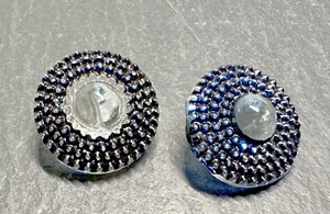 TWO VINTAGE ROUND GLASS BUTTONS WITH BLUE ACCENTS, TEXTURE G975 - Picture 1 of 9