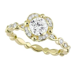 1 Ct Moissanite Scallop Engagement Wedding Promise Ring 14K Yellow Gold Plated - Picture 1 of 3