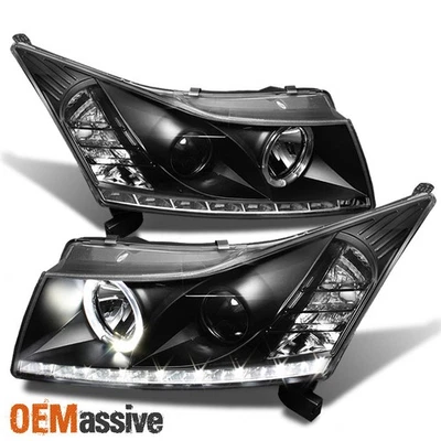 Fits Black 2011-2016 Chevy Cruze DRL Daylight LED Strip Projector Headlights - Изображение 1 из 2