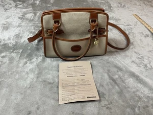 VTG Dooney & Bourke USA AWL Buckle Satchel Purse Bone & British Tan Leather - Picture 1 of 18
