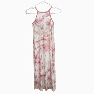 Girls Tie Dye Maxi Dress Size Medium 7/8 Pink White Sleeveless Summer Comfy Soft - Picture 1 of 9