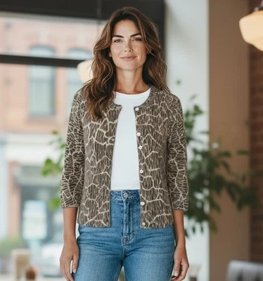 Suéter para mujer Kenar 100 % cachemir XS/S marrón estampado de jirafa cárdigan Foto 1 de 4