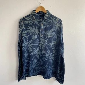 Ralph Lauren Polo Shirt Mens Large Blue Teal Floral Tropical Long Sleeve - Picture 1 of 17