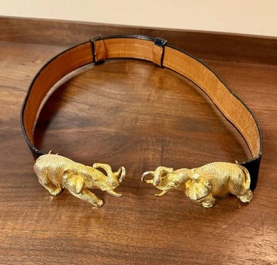 Cinturón Alexis Kirk y 2 hebillas de elefante (chapado en oro) Foto 1 de 4