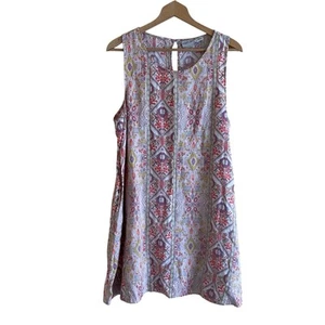 Rachel Zoe Dress Woman XL Patterned 100% Linen Midi Sleeveless A Line Pockets - Picture 1 of 14