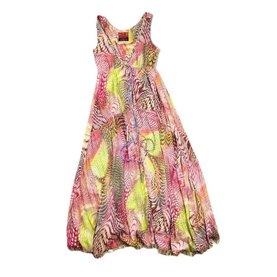 Maxi Vestido de Seda Talla 10 Vibrante Multicolor Estampado Boho con Borla Corbata Cuentas Dobladillos Foto 1 de 4