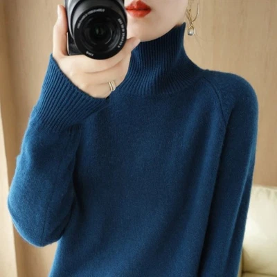 New Cashmere Thick Turtleneck Sweaters Long Soft Knitted Sleeve Casual Pullovers - Image 1 of 3