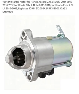 Motor de arranque 10914N para Honda Accord 2,4 L L4 2013 a 2017, Honda CRV, Civic - Imagen 1 de 14