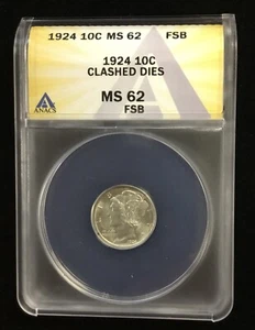 1924 Mercury Dime ANACS MS 62 *Clashed Dies* FSB Full Bands - Picture 1 of 4