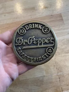 Dr Pepper Sidewalk Marker SOLID BRASS Patina Man Cave Soda Cola Beer Collector - Picture 1 of 12