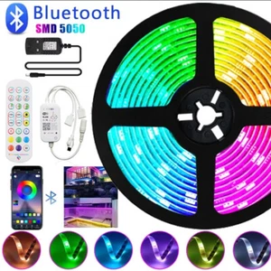 12V 5050 RGB LED Strip Light Flex Tape Lamp Cabinet TV Lighting Bluetooth Remote - Picture 1 of 44