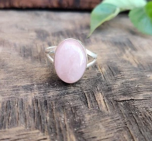 Unique Rose Quartz Gemstone Ring 925 Sterling Silver Adjustable Ring Lovely Item - Picture 1 of 6