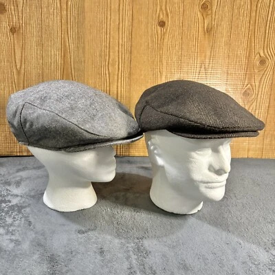 Lote de 2 Sombreros de Newsboy Medianos Minnesota Sombreros Newsie Gris Lana Marrón Tweed Gorra de Cabbie Foto 1 de 4