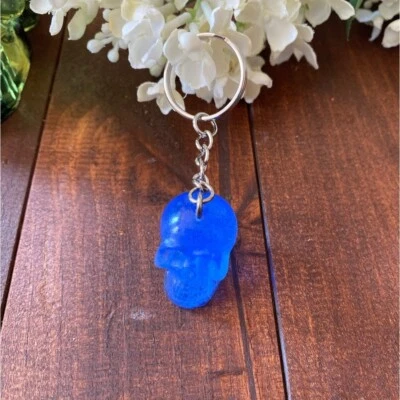 Handmade Resin Clear Blue Skull 3” Keychain Gothic Backpack Bag Charm NEW - Image 1 of 4