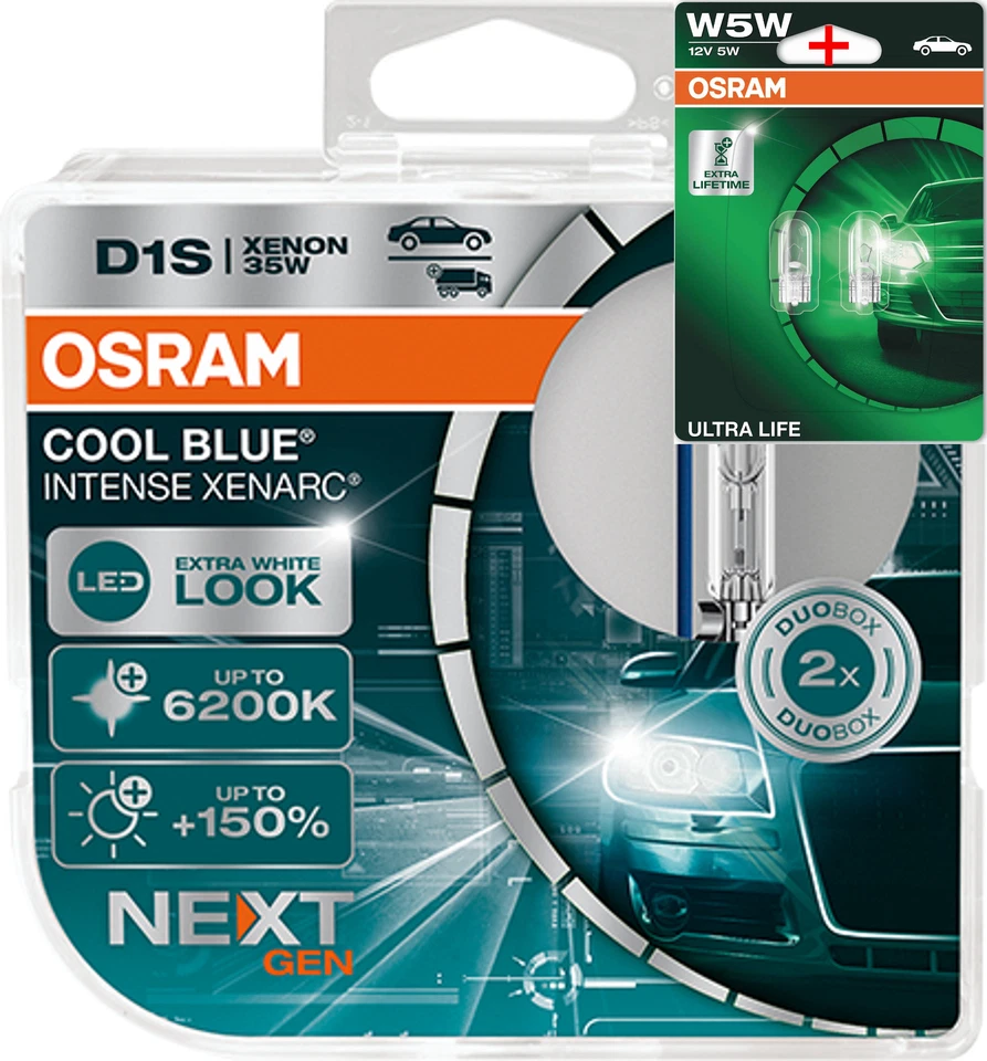 Osram D1S 12V+24V 35W XENARC COOL BLUE INTENSE NextGen. 6200K +150% 2Stk.+W5W LL - Bild 1 von 4