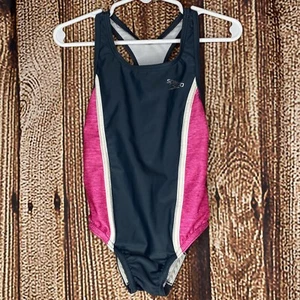 Speedo Size 5 Girl’s Swimsuit Racerback One Piece Pink & Gray EUC - Picture 1 of 6