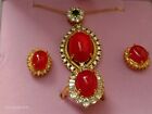Delicate 18K Gold inlaid jade Gemstone Pendant Necklace ring earrings set #33