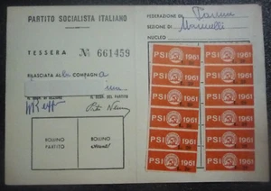 RARA TESSERA P.S.I. - DONNE SOCIALISTE - PSI - 1961 - PARMA - Picture 1 of 2