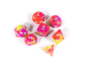 GRAFFITI TRI-COLOR SWIRL YELLOW/ORANGE/PINK Dice BrycesDice DnD Polyhedral Retro - Picture 1 of 1