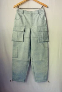 Maketh Thou The Utility Cargo Denim-Effect Sheep Leather Pants Light Blue S $700 - Picture 1 of 10