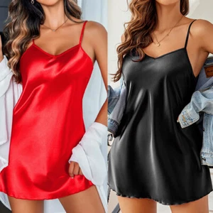 Women's Nightgown Silky Lingerie Chemise Slip Dress Sexy Satin Sleepwear Panties - Picture 1 of 23
