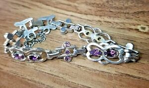 Vintage Barclay Purple Crystal Bracelet W/safety Chain. 7"