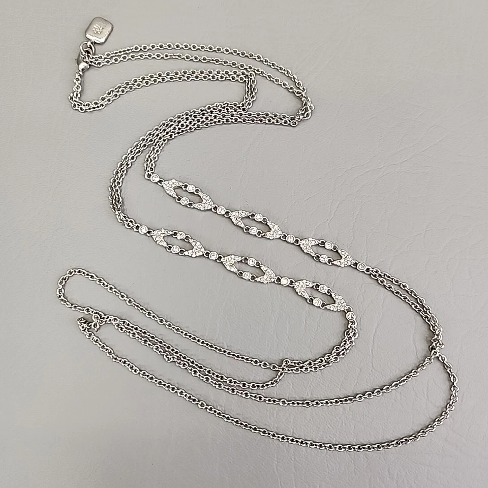Collar Ralph Lauren LRL Tono Plata Cable Cadena Transparente Estrás En Capas 34" Foto 1 de 4
