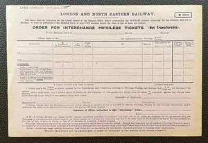 1931 LNER Interchange Privilege Ticket Order Form London & North Eastern Railway - Picture 1 of 1