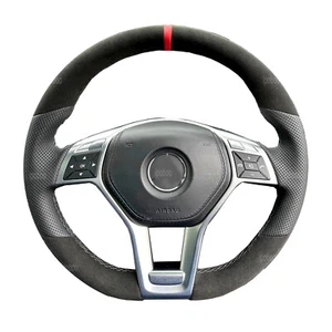 Steering Wheel Wrap For Mercedes C-Class W204 Black Perforated Leather Cover - Picture 1 of 15