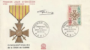 Enveloppe 1er jour 533 1965 Croix de Guerre Signée - Picture 1 of 2