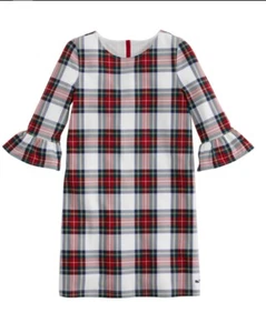 Vineyard Vines Youth Girls Red Tartan Plaid Ruffle Sleeve Dress Medium 10-12 - Picture 1 of 9