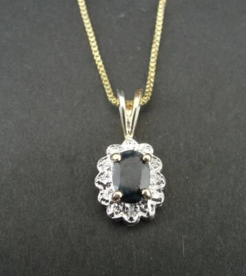 Necklace Blue Sapphire Gold Vermeil over Sterling Silver 925 Petite Pendant  - Image 1 of 4