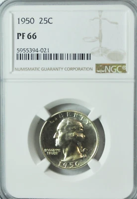 1950 25c Washington Proof Silver Quarter Dollar NGC PF66  - Image 1 of 2