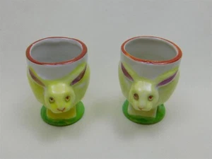 2 Vintage Anthropomorphic Yellow Bunny Rabbits Egg Cups Japan - Picture 1 of 12