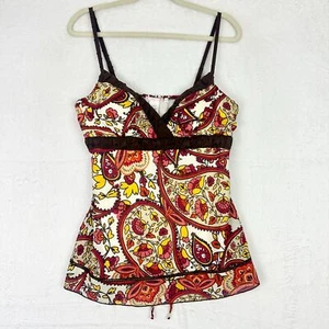 Vintage Y2K Babydoll Top Size Large Deadstock Paisley Floral Tie Back Lined - Picture 1 of 7