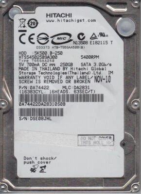 Hitachi HTS545025B9A300 2.5-Inch 250GB SATA HDD - 0A70402 - 0A70342 - 0A57912 - Image 1 of 4