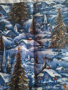 Christmas Tree Navy Cotton Quilt Fabric Village David Textiles 44" X 10" Glitter - Picture 1 of 4