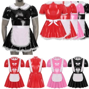 Herren Sissy Maid Kleid Puffärmel Rüschen Spitze Lackleder Cosplay Kostüm - Bild 1 von 57