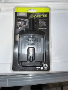 Living Solutions 100 Watt Dual USB Car Inverter, 12 Volt to 115 Volt - Picture 1 of 5