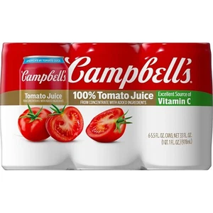 Campbell's 100% Tomato Juice, 5.5 Fl Oz Can, 6 Pack; Fresh New, Free Shipping - Picture 1 of 4
