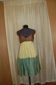 Vestido para mujer Ella Moss amarillo seda/marrón/verde correa de espagueti forrado flujo talla P - Imagen 1 de 11
