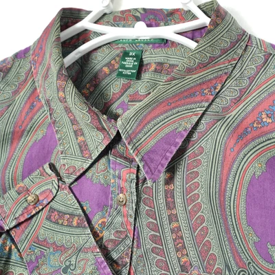 Lauren Ralph Lauren Button UP Shirt Women's 3X Purple Paisley Boho Artsy Blouse - Image 1 of 4