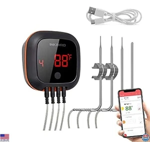 Bluetooth Meat Thermometer with 4 Probes, Timer, Alarm, 150ft Range for BBQ - Picture 1 of 6