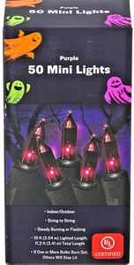 Purple 50 Mini Lights Indoor/Outdoor String-to-String Steady or Flashing - Picture 1 of 2