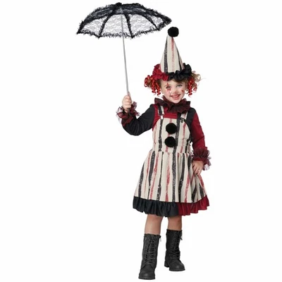 Clever Lil Clown Vintage Horror Joker Evil Jester Toddler Girls Costume - Image 1 of 3