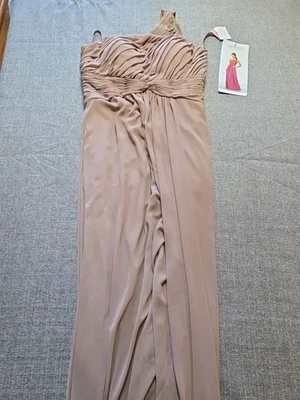 Morilee Madeline Gardner 21662 Bridesmaid Dress 1 Shoulder Chiffon Gown Fawn 18 - Image 1 of 4