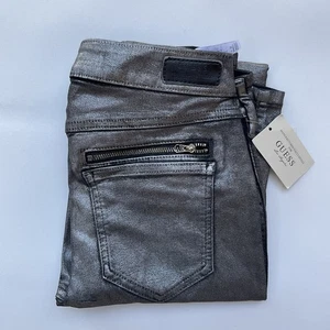 Guess Women’s Skinny Jeans Silver Metallic Foil Super Stretch Size 26 - Picture 1 of 12