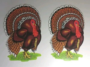Two Vintage BEISTLE Autumn/Thanksgiving Turkey Die Cut Two Sided Decorations - Picture 1 of 8
