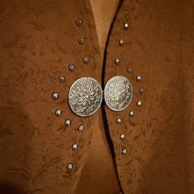 复古 New Frontier 西部背心 棕色提花孔乔纽扣 美国 M — 第 1/4 张图片